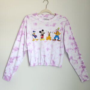 Disney Size M Purple Tie Dye Long Sleeve Crop Top Elastic Waist Cotton Blend